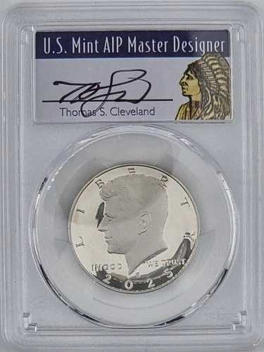 2025 S 50セント ケネディハーフ PCGS PR70DCAM FS トーマス・クリーブランド ネイティブサインラベル｜WORLD RESOURCE【QUEEN店】