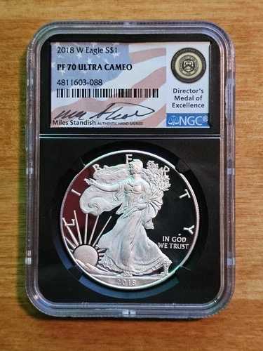 2018年 W S$1 シルバーイーグル PF70 ウルトラカメオ - マイルズ・スタンディッシュ直筆サイン入り|WORLD RESOURCE【QUEEN店】