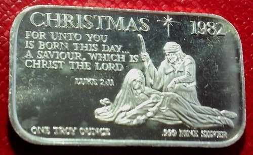 1982年クリスマス聖書引用アートバー - ヴァージル・マーシャル作 1トロイオンス 999純銀|WORLD RESOURCE【QUEEN店】