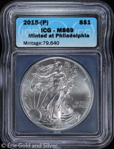 2015年-(P) 1ドル アメリカンシルバーイーグル ICG MS 69 | 未流通 UNC BU｜WORLD RESOURCE【QUEEN店】