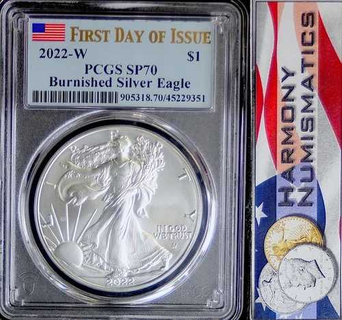 2022年 W バーニッシュド シルバーイーグル PCGS SP70 初日発行フラッグラベル|WORLD RESOURCE【QUEEN店】
