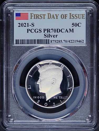 2021年Sミント シルバー ケネディ ハーフダラー PCGS PR70 DCAM FDOI フラッグラベル 50セント|WORLD RESOURCE【QUEEN店】
