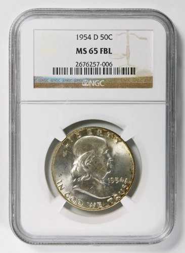 1954年Dミント フランクリンハーフダラー 50セント NGC MS 65 FBL フルベルライン｜WORLD RESOURCE【QUEEN店】