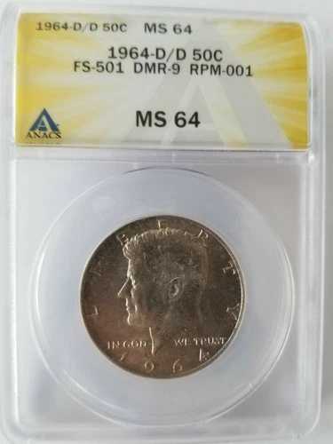 1964年 D ケネディ ハーフダラー D/D . FS-501 . DMR-9 . RPM-001 . ANACS MS64|WORLD RESOURCE【QUEEN店】