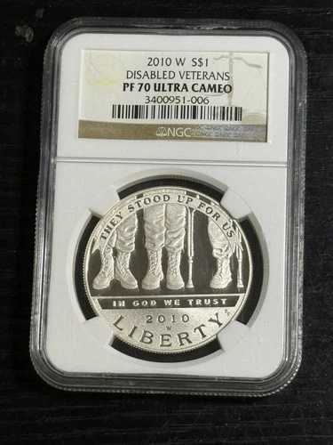 2010年 W 障害退役軍人記念銀貨 - NGC MS70 ウルトラカメオ。｜WORLD RESOURCE【QUEEN店】