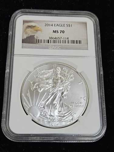 2014年シルバーイーグル1オンス NGC MS70-イーグルラベル .999純銀ドル|WORLD RESOURCE【QUEEN店】