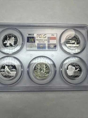 2001年Sミント 銀貨プルーフ州記念25セント硬貨セット NY NC RI VT KY - PCGS PF69 DCAM|WORLD RESOURCE【QUEEN店】