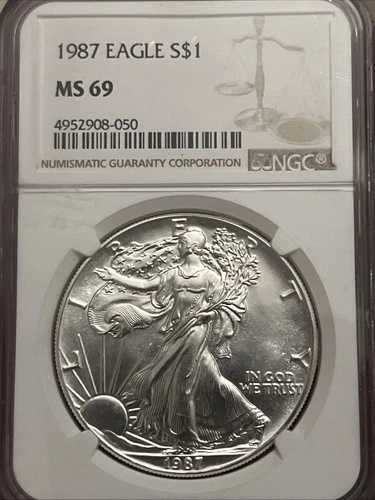 1987年発行 1ドル アメリカンシルバーイーグル NGC MS69 正義の天秤ラベル|WORLD RESOURCE【QUEEN店】