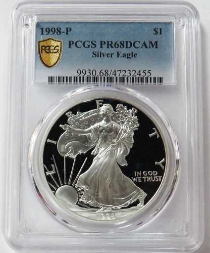 1998年 P アメリカン シルバーイーグル 1ドル プルーフ 1オンスコイン PCGS PF 68 DCAM|WORLD RESOURCE【QUEEN店】