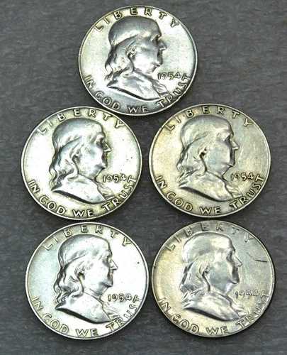 1954年、1954-D x 4 フランクリン銀貨ハーフダラー 5枚セット(サフリップ入り)#J278|WORLD RESOURCE【QUEEN店】
