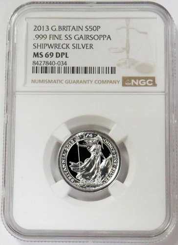 2013年 銀貨 イギリス 50ペンス ガイアソッパ難破船 1/4オンス NGC MS 69 DPL|WORLD RESOURCE【QUEEN店】