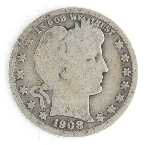 アメリカ合衆国 1908年Sミント バーバークォーター 25セント 90%銀貨 サンフランシスコ造幣局|WORLD RESOURCE【QUEEN店】