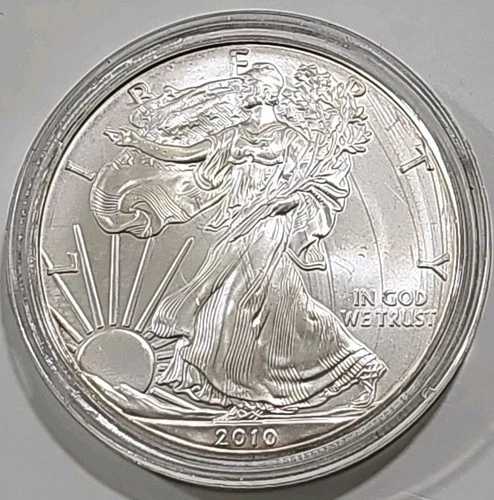 2010年 - 1オンス アメリカンシルバーイーグルコイン - カプセル入り、わずかに金色に輝く1トロイオンス|WORLD RESOURCE【QUEEN店】