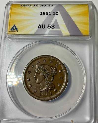 1851年 USA ラージ cent pleasing AU53 ANACS グレード コイン ナイス イーブン ブラウン カラー-|WORLD RESOURCE【QUEEN店】