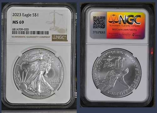 2023年 イーグル銀貨 1ドル MS69 NGC標準 茶色ラベル 1オンス 純度0.999 銀 ウェストポイント 6814709-020｜WORLD RESOURCE【QUEEN店】