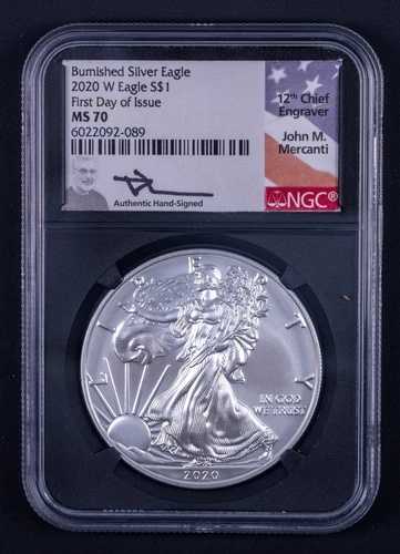 2020年 1ドル 1オンス バーニッシュド シルバーイーグル NGC MS70 FDOI Mercanti サイン入り DCB089｜WORLD RESOURCE【QUEEN店】
