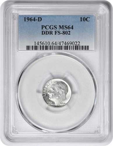1964年Dミント ルーズベルトダイム DDR FS-802 MS64 PCGS｜WORLD RESOURCE【QUEEN店】