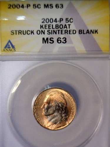 2004年 エラー ANACS MS63 焼結プランシェット キールボート ジェファーソンニッケル CH BU コイン NR｜WORLD RESOURCE【QUEEN店】