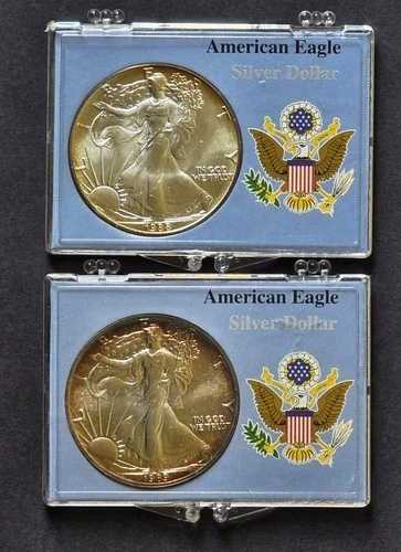 1988年、1989年 アメリカ銀貨イーグル 2枚セット 1オンス 各1枚 未使用品(BU) トーンあり|WORLD RESOURCE【QUEEN店】