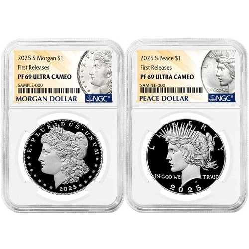 2枚セット - 2025年Sミント 1ドルプルーフ モーガン銀貨とピース銀貨 NGC PF69UC FR モーガン|WORLD RESOURCE【QUEEN店】
