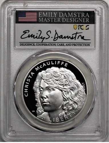 2021年 P クリスタ・マコーリフ 銀貨 1ドル PCGS PR70 フローレス品質 FDOI ダムストラ署名|WORLD RESOURCE【QUEEN店】