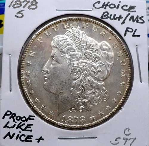 1878-S 1ドル モルガン銀貨、CH BU+/MS、プルーフライク、NICE+、ホワイト C597｜WORLD RESOURCE【QUEEN店】 64,735円