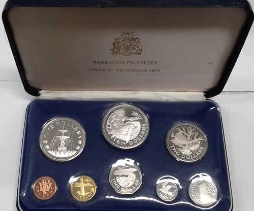 1974年バルバドス 銀貨5ドルと10ドルを含むプルーフコイン8枚セット（オリジナルパッケージ入り、鑑定書付き）｜WORLD RESOURCE【QUEEN店】 64,735円