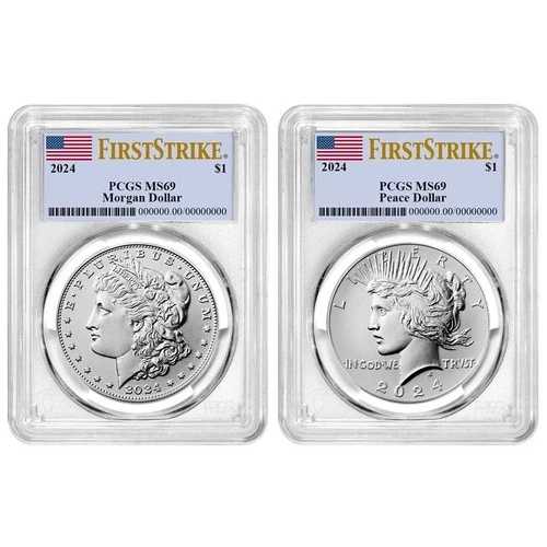 2024年 1ドル モーガン&ピース銀貨 2枚セット PCGS MS69 FS フラッグラベル|WORLD RESOURCE【QUEEN店】