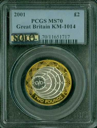 2001年 イギリス 2ポンド KM1014 マルコーニ PCGS MS70 MAC SOLO FINEST SPOTLESS *|WORLD RESOURCE【QUEEN店】