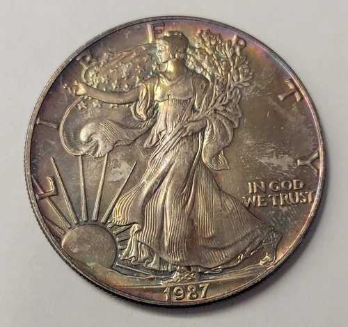 1987年発行 アメリカン・シルバーイーグル 1ドル/1オンス 純銀貨。美しい色合い。｜WORLD RESOURCE【QUEEN店】
