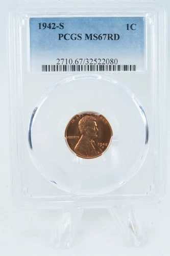 1942年Sミント PCGS MS67RD リンカーン・ウィートセント ビジネスストライク 1セント｜WORLD RESOURCE【QUEEN店】