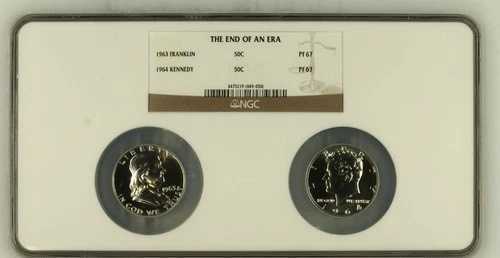 プルーフ貨幣「時代の終わり」1963年フランクリン&1964年ケネディハーフダラーセット NGC PF 67|WORLD RESOURCE【QUEEN店】
