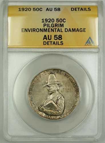 1920年 ピルグリム記念銀貨 50セント硬貨 ANACS AU-58 詳細 環境損傷|WORLD RESOURCE【QUEEN店】