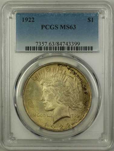 1922年製シルバーピースダラー1ドル硬貨 PCGS MS-63 トーンあり (16d)｜WORLD RESOURCE【QUEEN店】