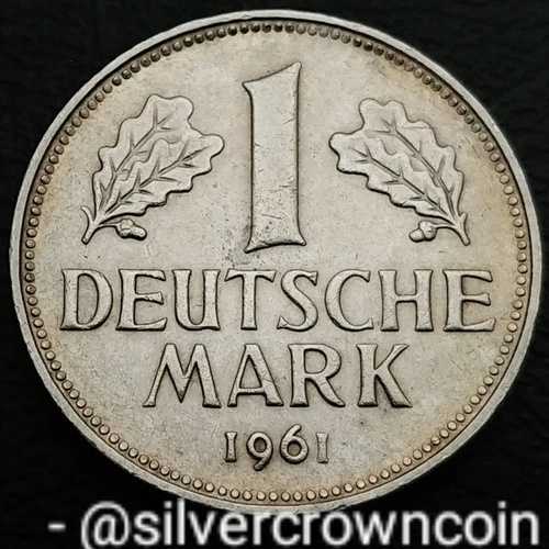 西ドイツ 1マルク 1961年 G. KM#110。1ドル硬貨。カールスルーエ造幣局。鷲。|WORLD RESOURCE【QUEEN店】