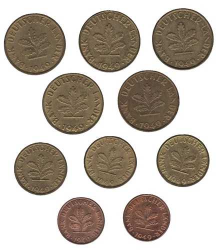 1949年 ドイツ 1、5、10ペニヒ硬貨 10枚セット 西ドイツ硬貨｜WORLD RESOURCE【QUEEN店】