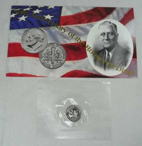1996年Wミント刻印、ルーズベルト大統領50周年記念ダイム硬貨。米国造幣局のオリジナルパッケージ入り、鑑定書付き。|WORLD RESOURCE【QUEEN店】