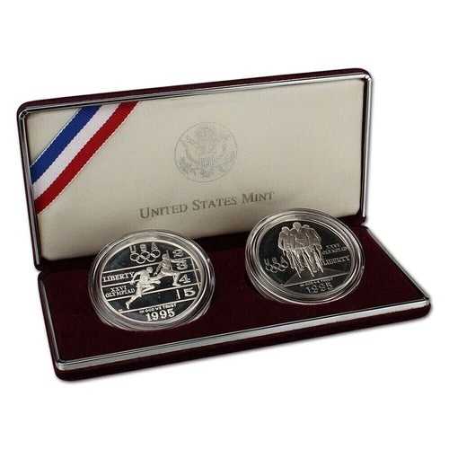 米国造幣局 1995年オリンピック トラックサイクリング プルーフ銀貨2枚セット 鑑定書付き オリジナルパッケージ入り｜WORLD RESOURCE【QUEEN店】