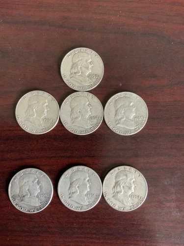ベンジャミン・フランクリンのハーフダラー銀貨7枚セット。1950年～1963年。デンバー造幣局およびフィラデルフィア造幣局発行。｜WORLD RESOURCE【QUEEN店】