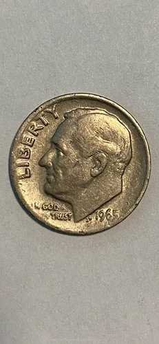 1965年ダイム硬貨、ミントマークなし、N GOD TRUSTスタンプエラー｜WORLD RESOURCE【QUEEN店】