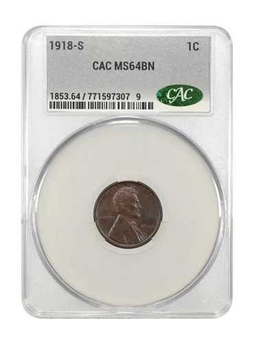 1918年 S スモールセント リンカーン、麦の穂裏面 CACG MS 64 BN CAC｜WORLD RESOURCE【QUEEN店】