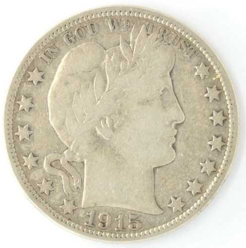 1915年 バーバーハーフダラー 米国 90%銀 50セント硬貨 準希少年号 アメリカ合衆国｜WORLD RESOURCE【QUEEN店】