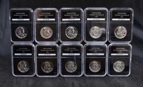 1954年~1963年 フランクリン銀貨ハーフダラー プルーフ貨幣 10枚セット(旧プラスチックケース入り)(#61194)|WORLD RESOURCE【QUEEN店】
