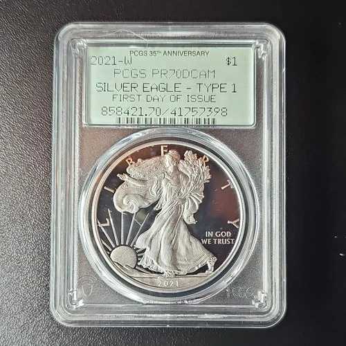 アメリカ合衆国造幣局 シルバーイーグル フローレス 2021年 プルーフ PCGS PR70DCAM *FDOI* タイプ1｜WORLD RESOURCE【QUEEN店】