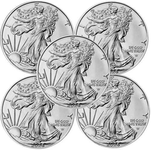 2026年製 1オンス .999純銀製 アメリカンイーグル 1ドル硬貨 5枚セット（未使用品）｜WORLD RESOURCE【QUEEN店】