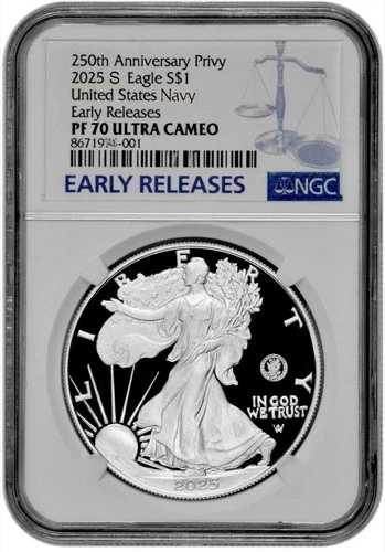 2025-S プルーフ 1ドル 250周年記念 米海軍 プライベートシルバーイーグル NGC PF70 UC 初期ER - プレセール｜WORLD RESOURCE【QUEEN店】
