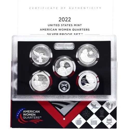 2022年Sミントプルーフ アメリカ人女性クォーターセット 99.9%銀製 オリジナルパッケージ＆鑑定書付き 5枚セット｜WORLD RESOURCE【QUEEN店】