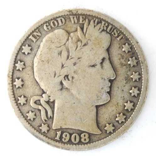アメリカ合衆国 1908年Sミント バーバーハーフダラー 50セント 銀90% サンフランシスコ造幣局発行｜WORLD RESOURCE【QUEEN店】