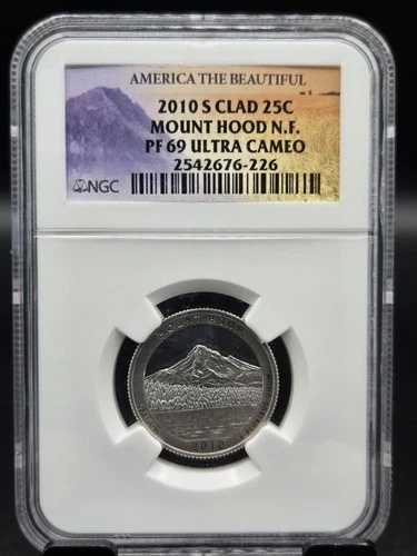 2010年Sミント、クラッド加工のマウントフッド国有林記念25セント硬貨、NGC鑑定グレードPF69ウルトラカメオ。｜WORLD RESOURCE【QUEEN店】 20,878円