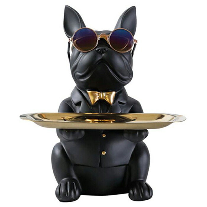 小物トレイ おしゃれ 小物置き アクセサリートレー アクセサリートレイ ステンレストレー フレンチブルドッグ 雑貨 置物 黒 ブラック B 送料無料 輸入品 貯金箱 かわいい インテリア メガネ置き 眼鏡置き フレンチブル フレンチブルドッグ型トレイ バンク